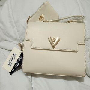 Valentino Orlandi satchel / top handle bag / vegan leather / gold accents.